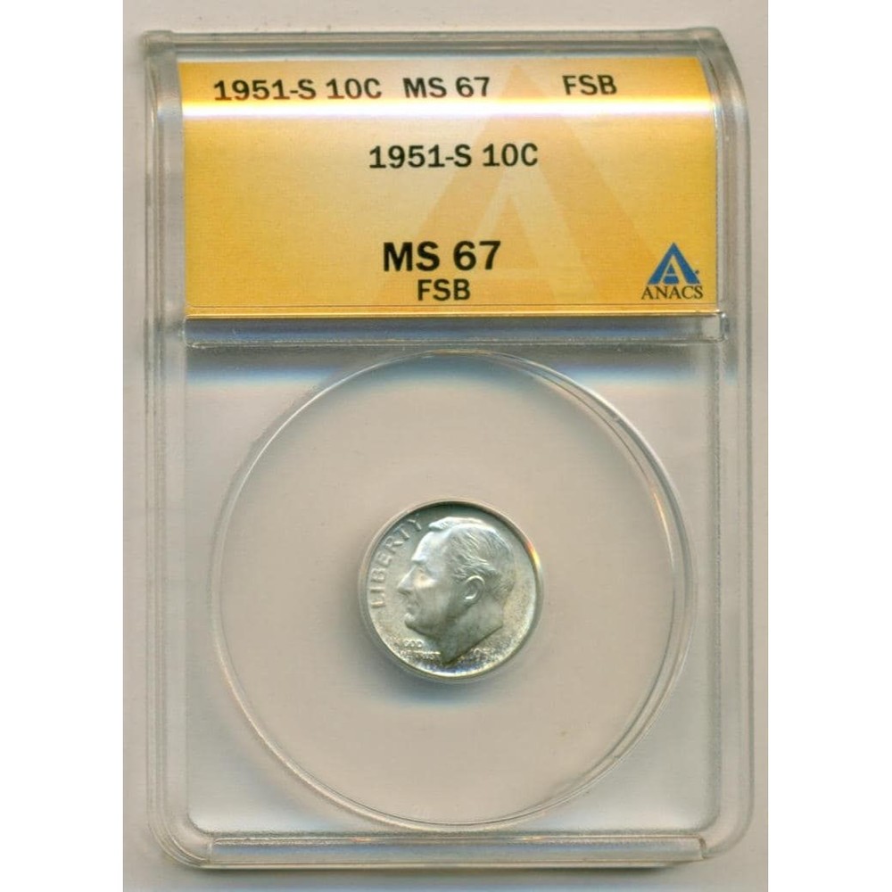 1951 S Roosevelt Dime MS67 FSB ANACS